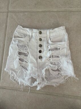Fashion Nova High-Rise Distressed White Denim Shorts - Size Small